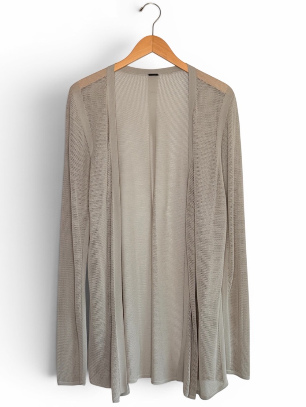 Elie Tahari Open Weave Longline  Open-Front Cardigan in Taupe Women’s Size XL